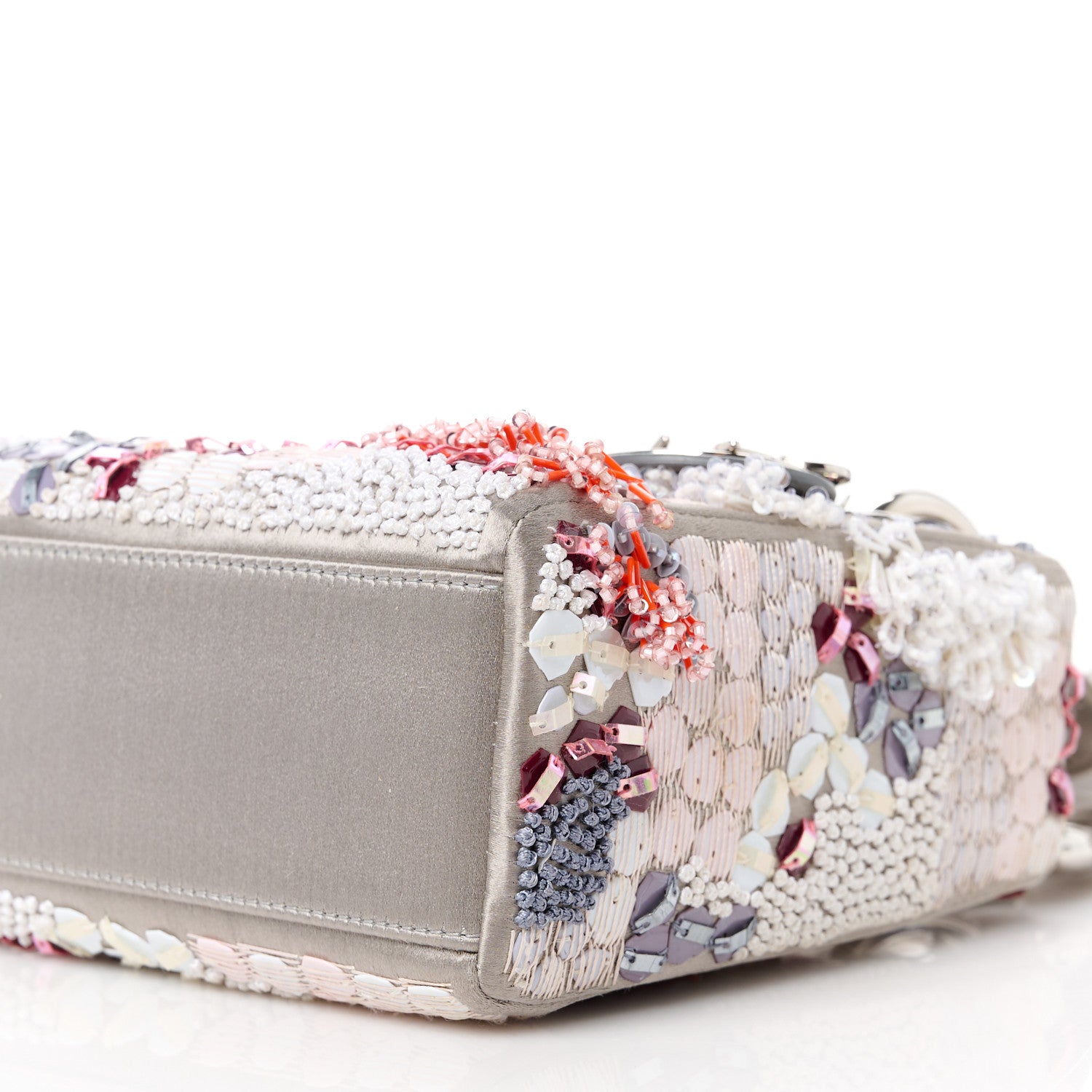 Christian Dior Satin Beaded Sequin Mini Lady Dior Grey Multicolor 10 of 11