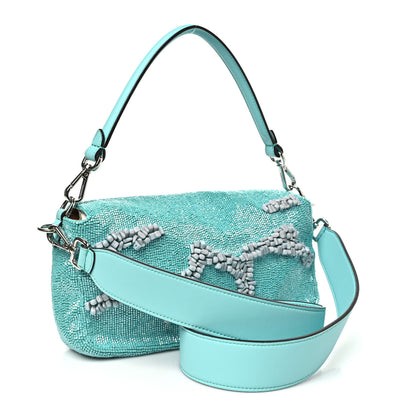 Fendi Rolling Stone Vitello Seta Bead Embroidered Re-Edition Baguette Spring Turquoise 2 of 9