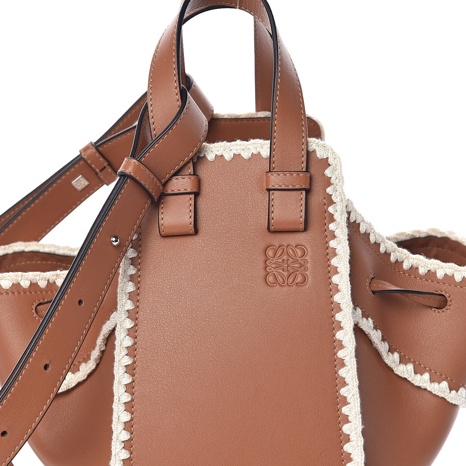 Loewe Calfskin Small Crochet Trim Hammock Shoulder Bag Tan 7 of 11