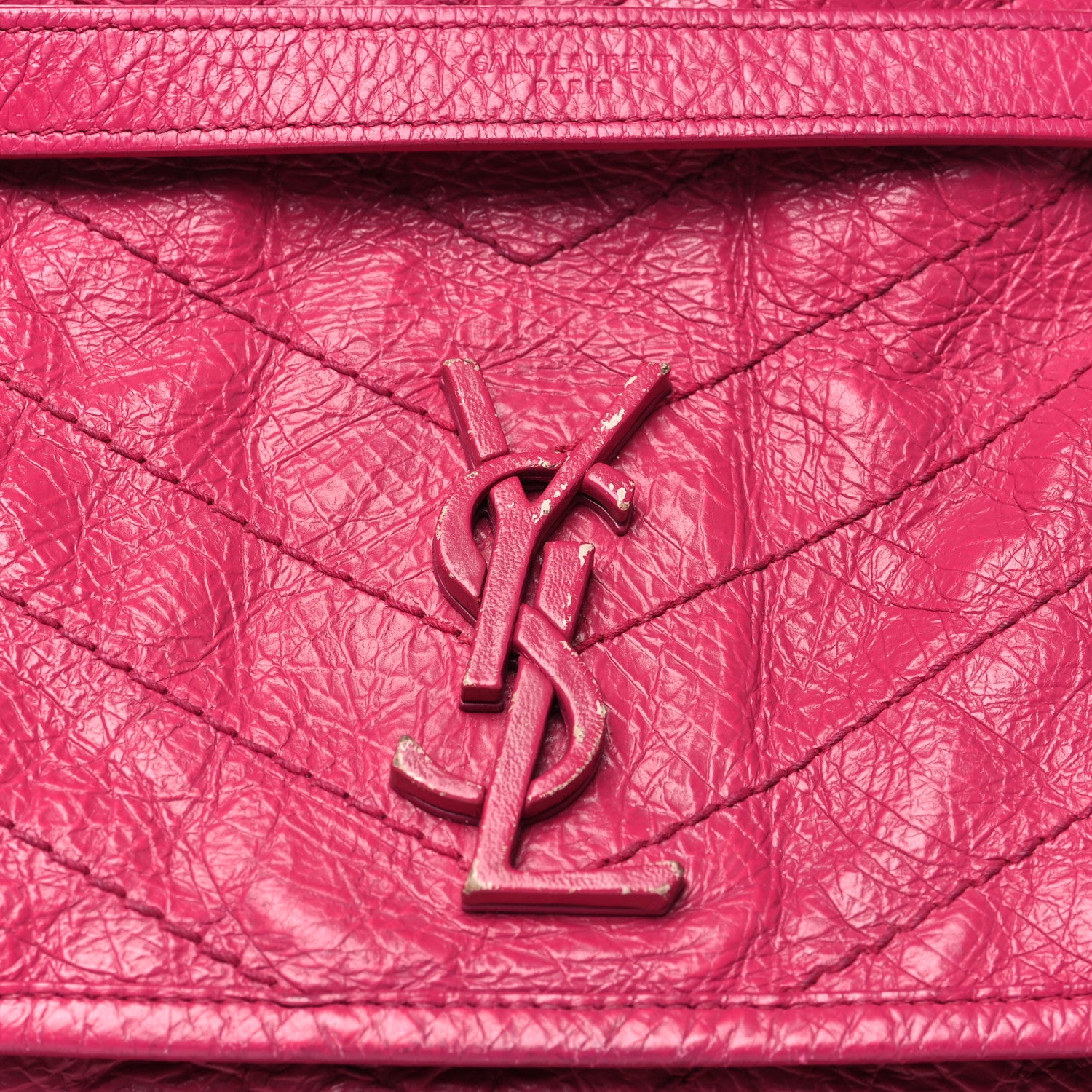 Saint Laurent Crinkled Calfskin Matelasse Monogram Medium Niki Chain Satchel Freesia 8 of 13