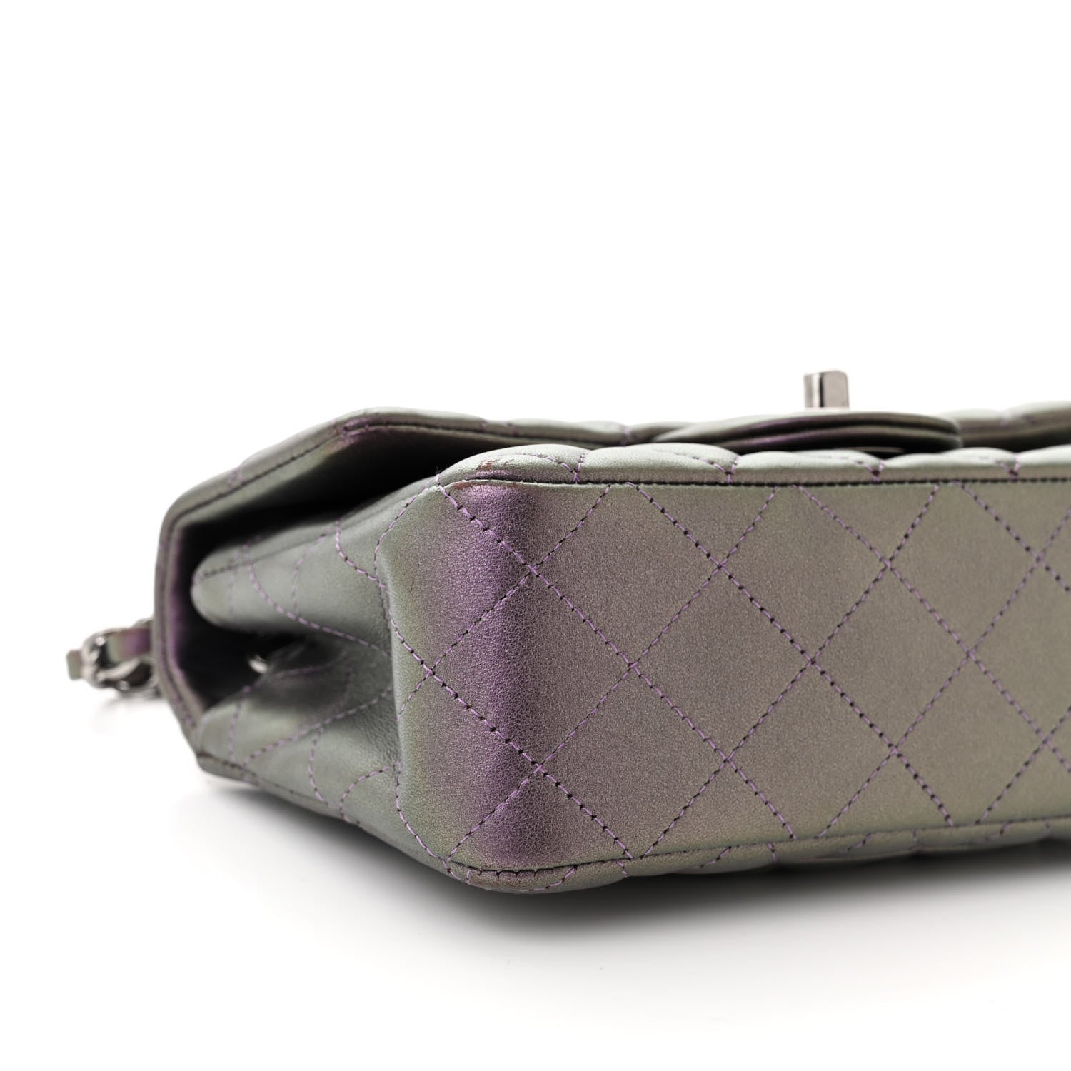 Chanel Iridescent Lambskin Quilted Mini Rectangular Flap Dark Purple 9 of 10