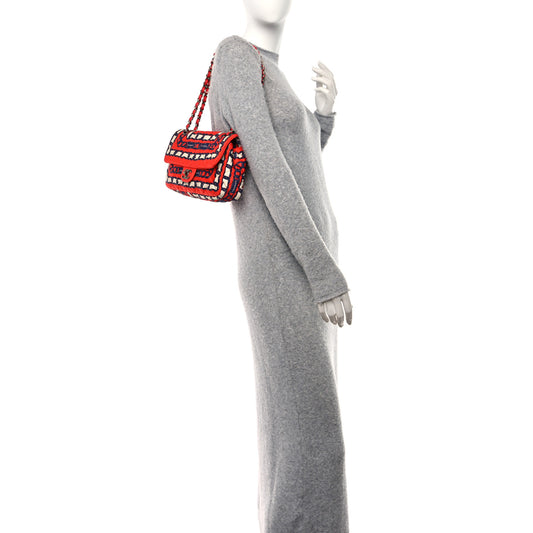 Silk Chain Printed Medium Single Flap Red