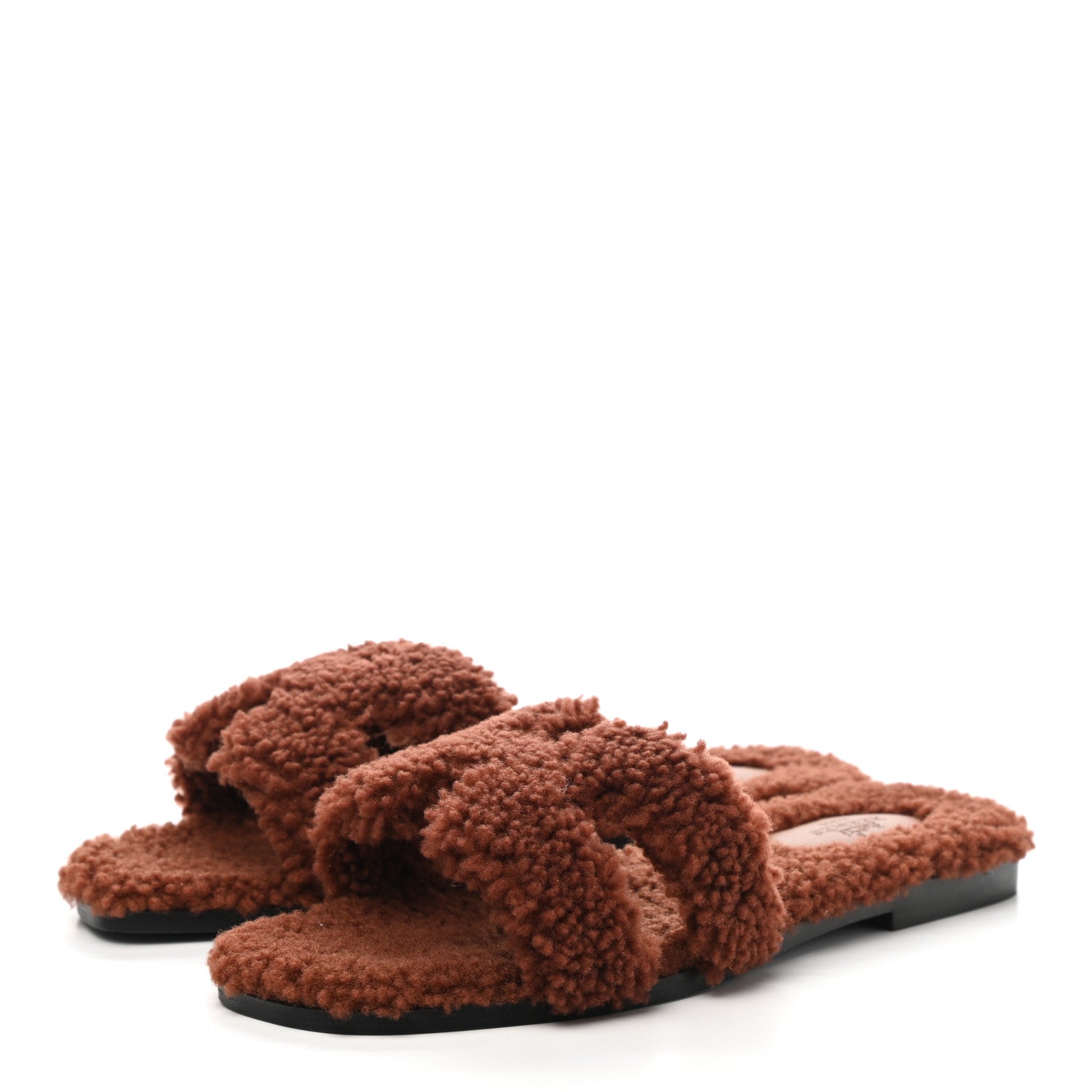 Hermes Woolskin Oran Sandals 38.5 Cognac 3 of 8