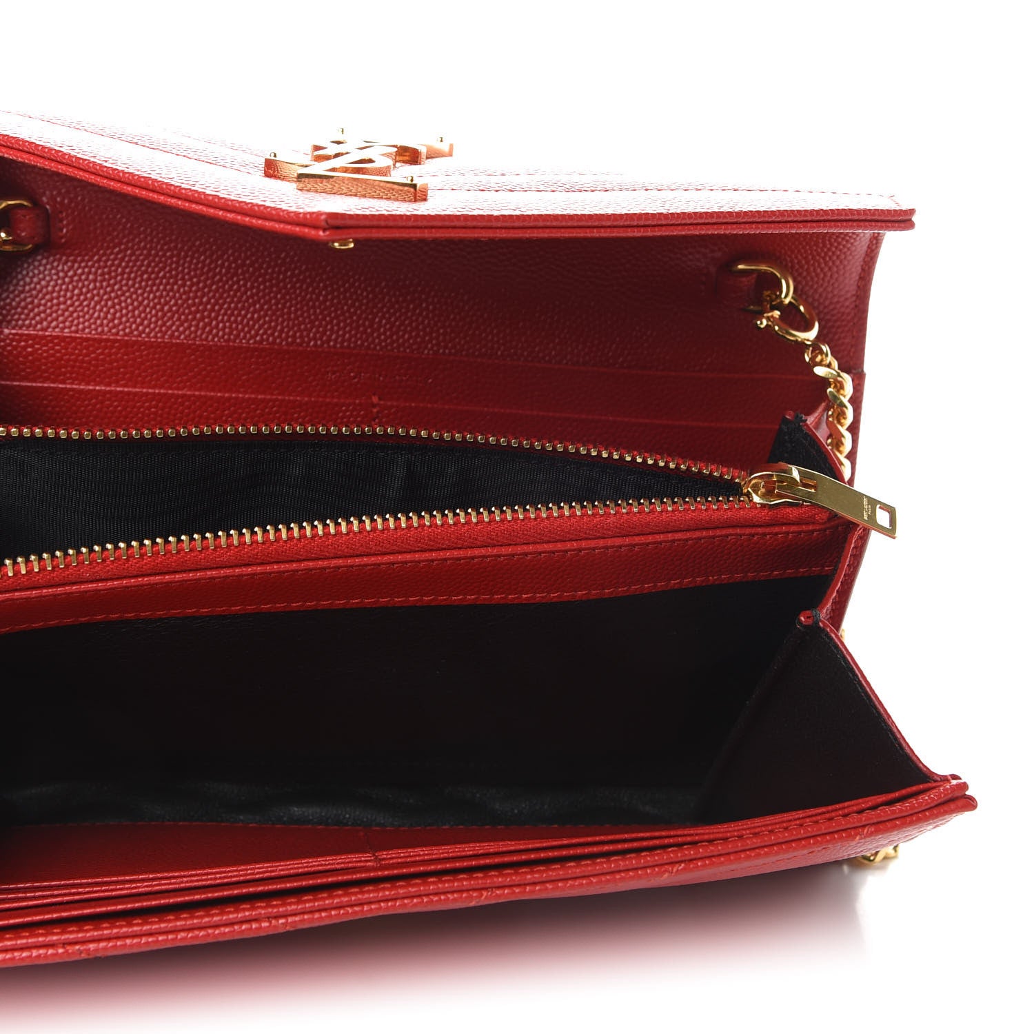 Saint Laurent Grain De Poudre Matelasse Chevron Small Monogram Chain Wallet Red 7 of 9