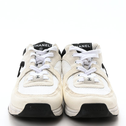 Chanel Mesh Suede Calfskin Grained Calfskin Womens CC Sneakers 39.5 White Black 3 of 8