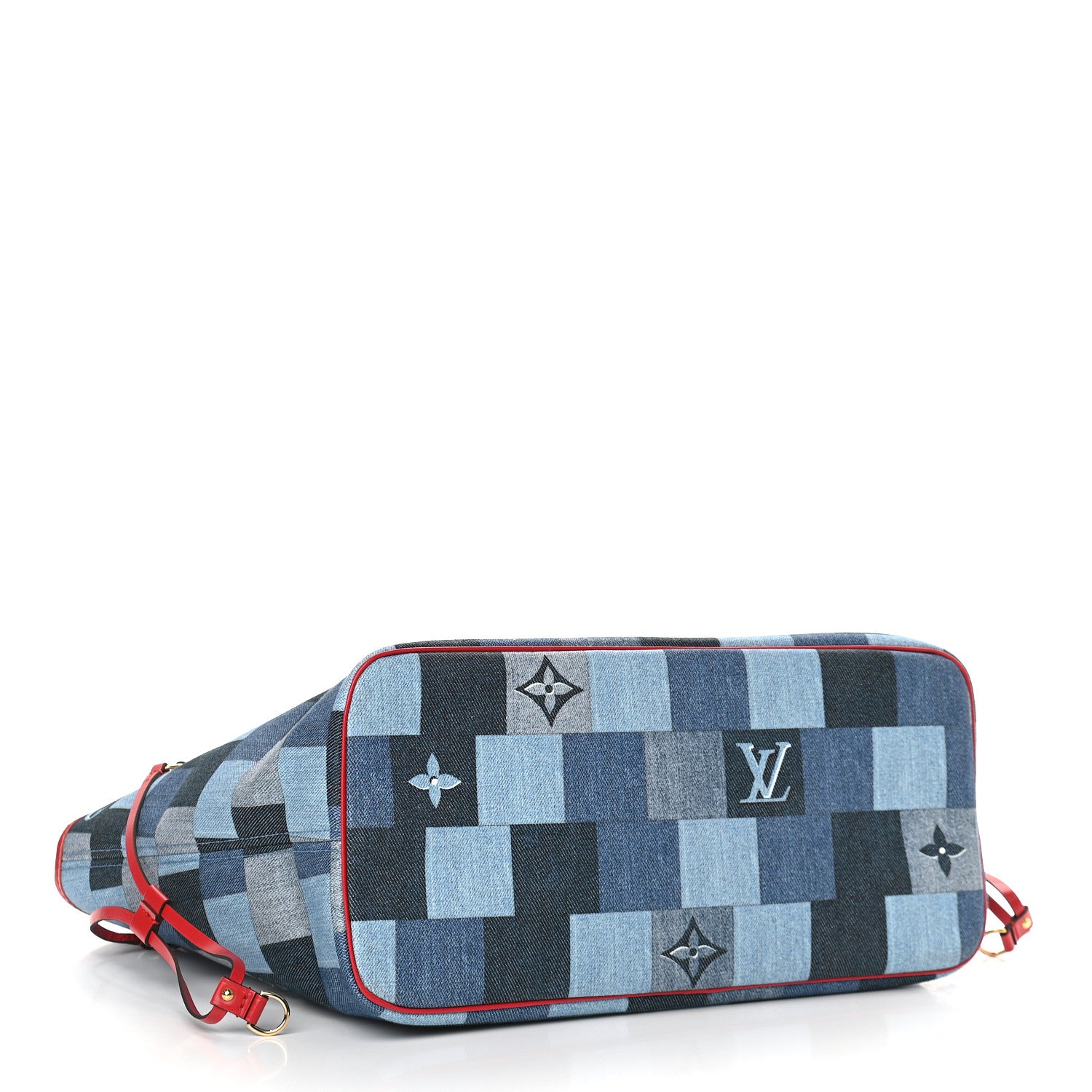 Louis Vuitton Denim Damier Monogram Patchwork Neverfull Blue Rouge 5 of 10