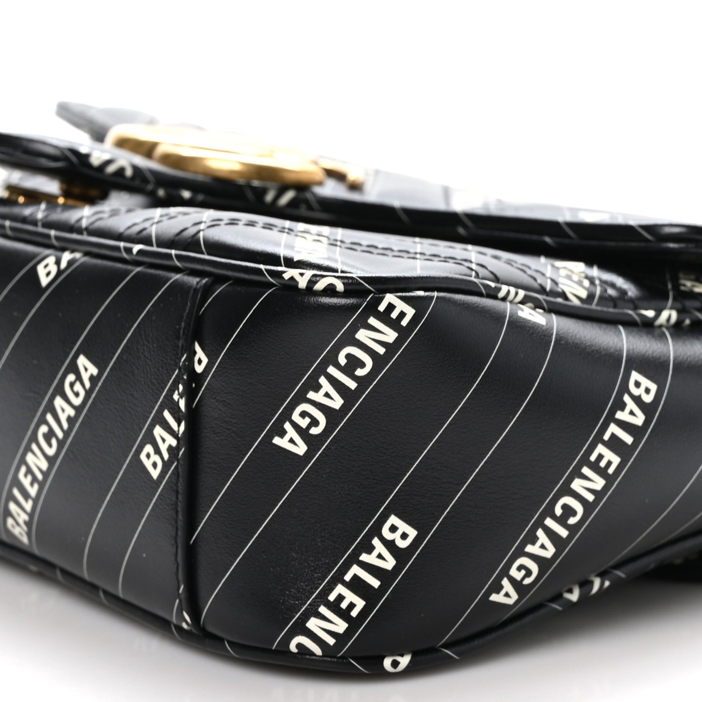 X BALENCIAGA Calfskin Matelasse Logo Print Small GG Marmont Shoulder Bag Black