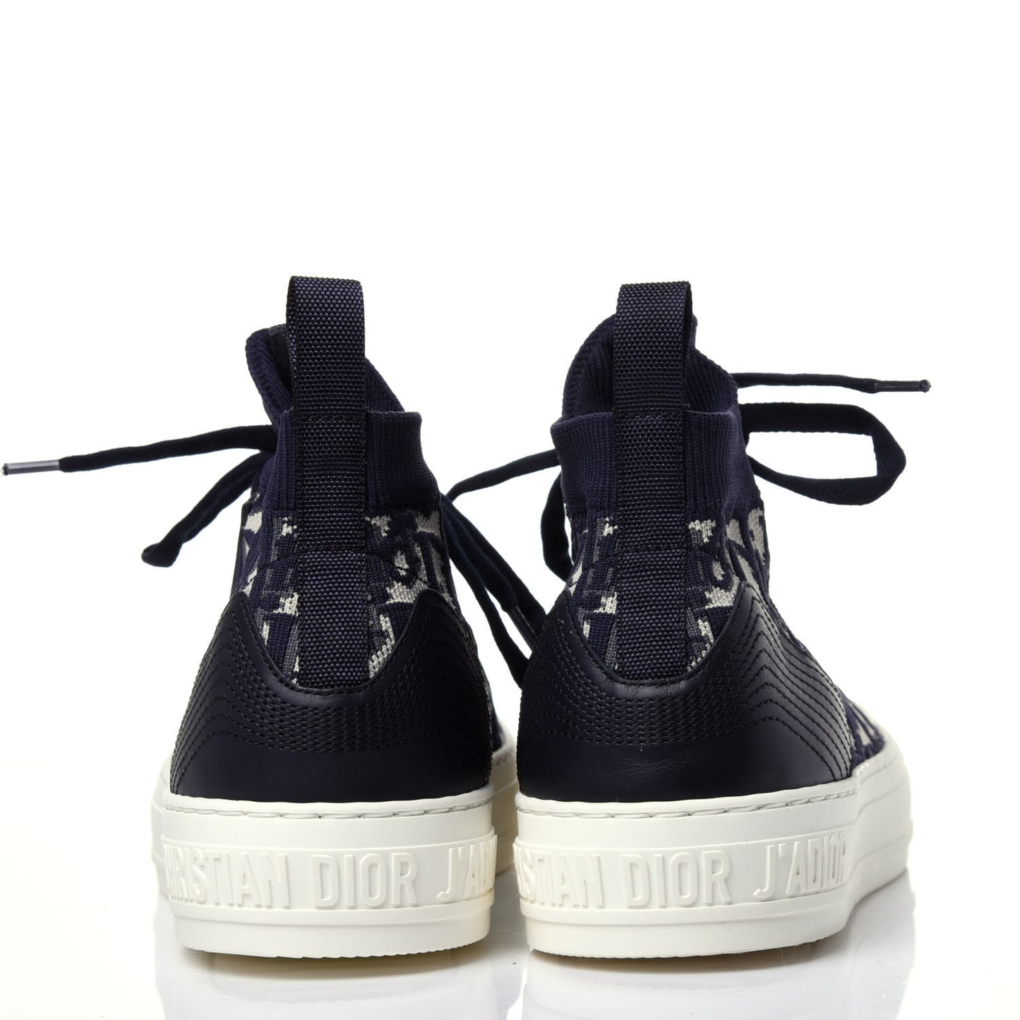 Technical Knit Calfskin Oblique Womens Walk'n Dior Mid Top Sneakers 38 Deep Blue