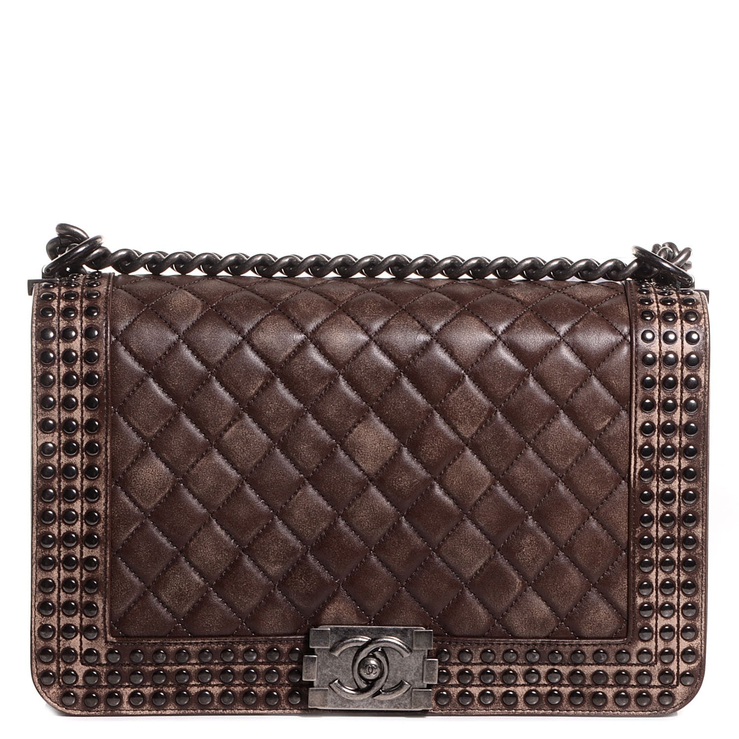 Chanel Faded Calfskin Studded Large Boy Flap Brown Beige 1 of 9