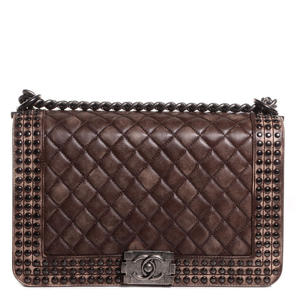 Chanel Faded Calfskin Studded Large Boy Flap Brown Beige 1 of 9