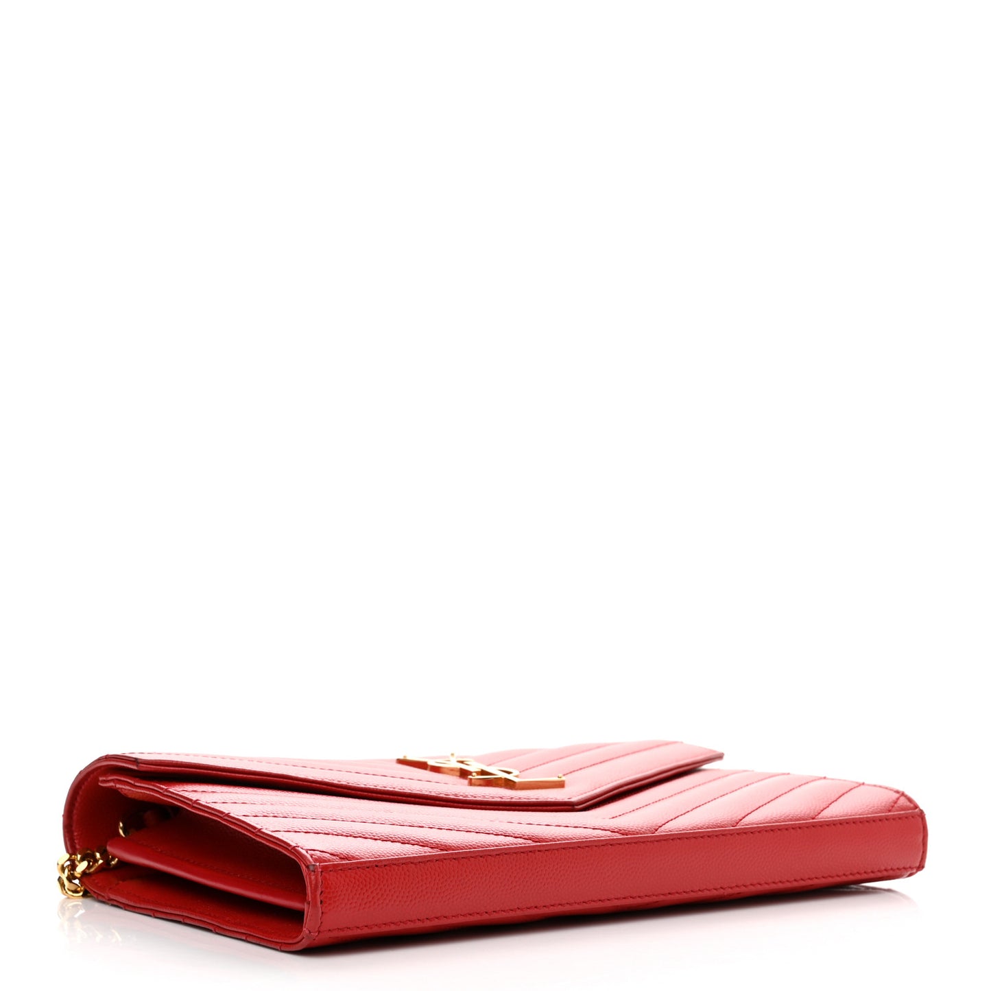 Grain De Poudre Matelasse Chevron Monogram Chain Wallet New Red