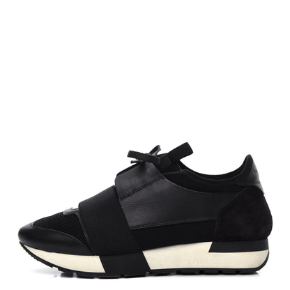 Balenciaga Mesh Calfskin Neoprene Suede Womens Race Runner Sneakers 37 Black 1 of 9