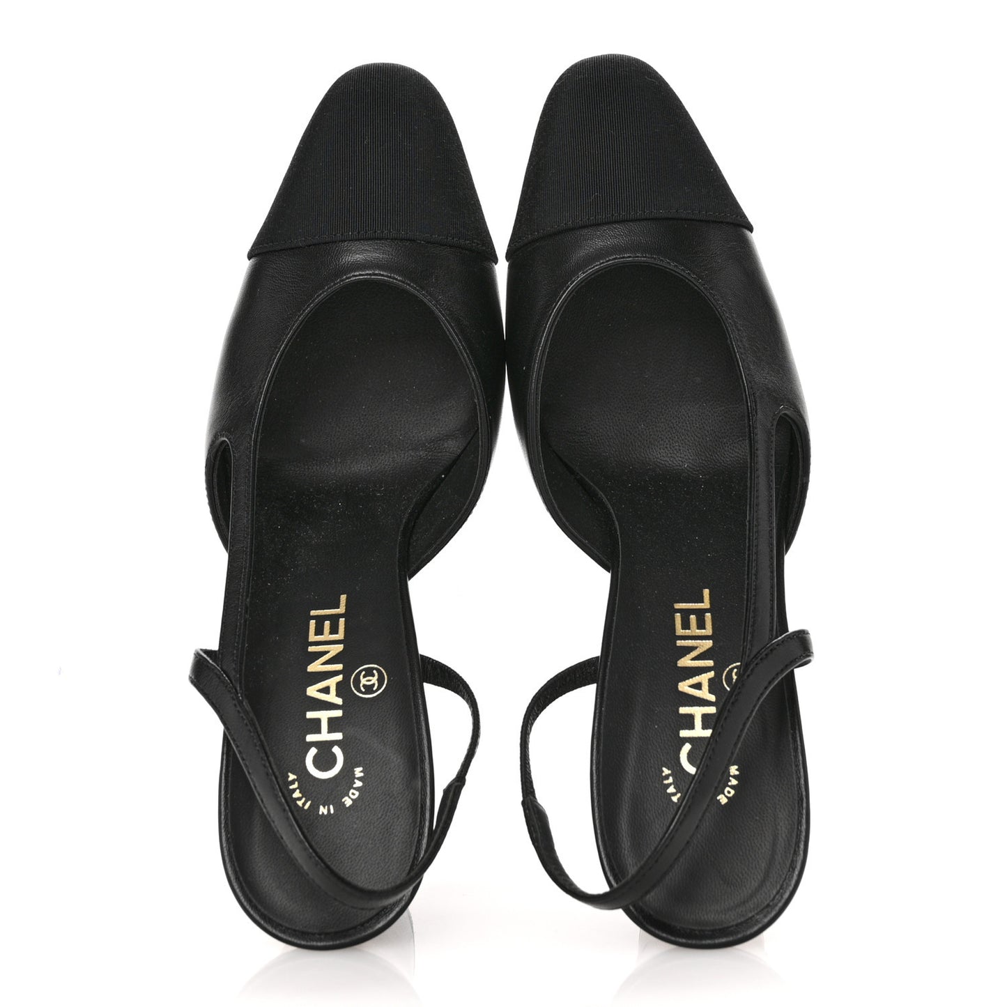 Goatskin Grosgrain Cap Toe CC Slingback Pumps 36 Black