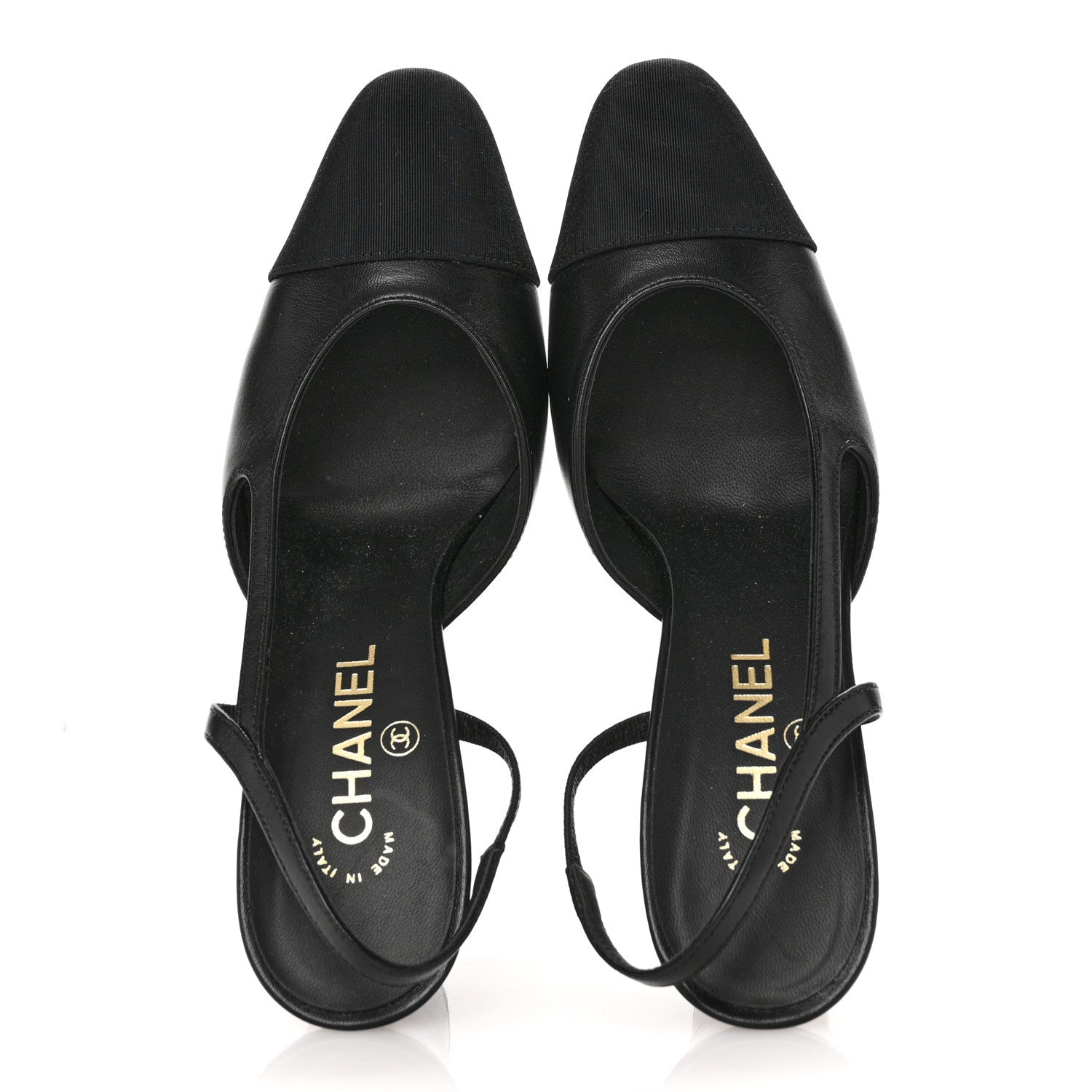Chanel Goatskin Grosgrain Cap Toe CC Slingback Pumps 36 Black 2 of 10