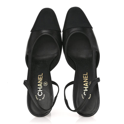 Chanel Goatskin Grosgrain Cap Toe CC Slingback Pumps 36 Black 2 of 10