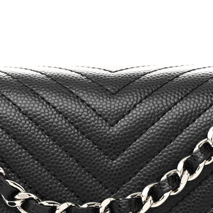 Chanel Caviar Chevron Quilted Wallet On Chain WOC Black 9 of 12