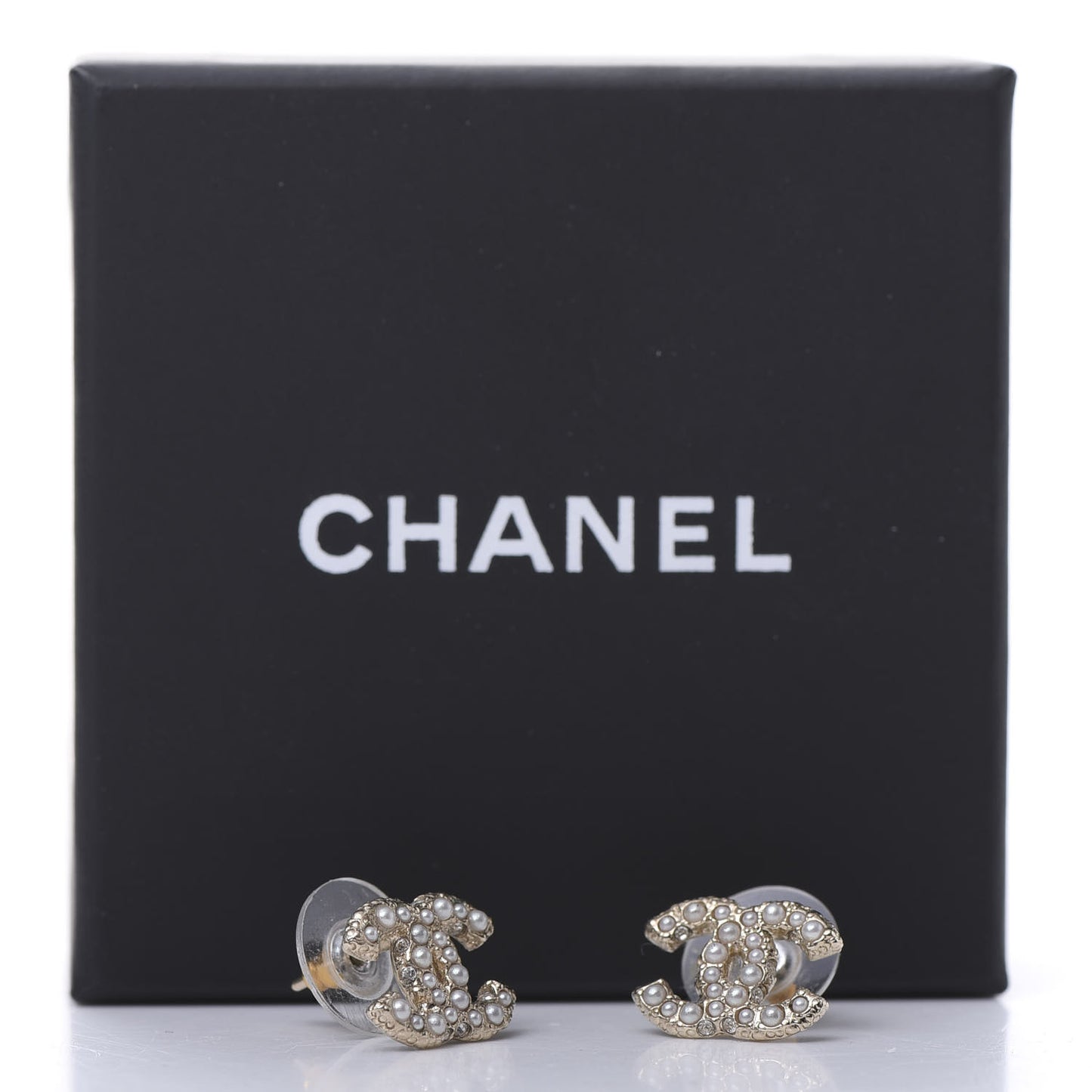 Pearl Crystal CC Earrings Light Gold
