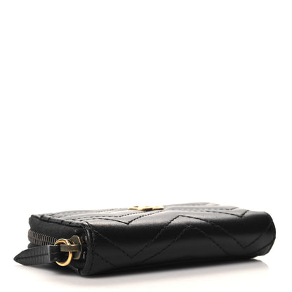 Gucci Calfskin Matelasse GG Marmont Zip Around Card Case Black 4 of 9