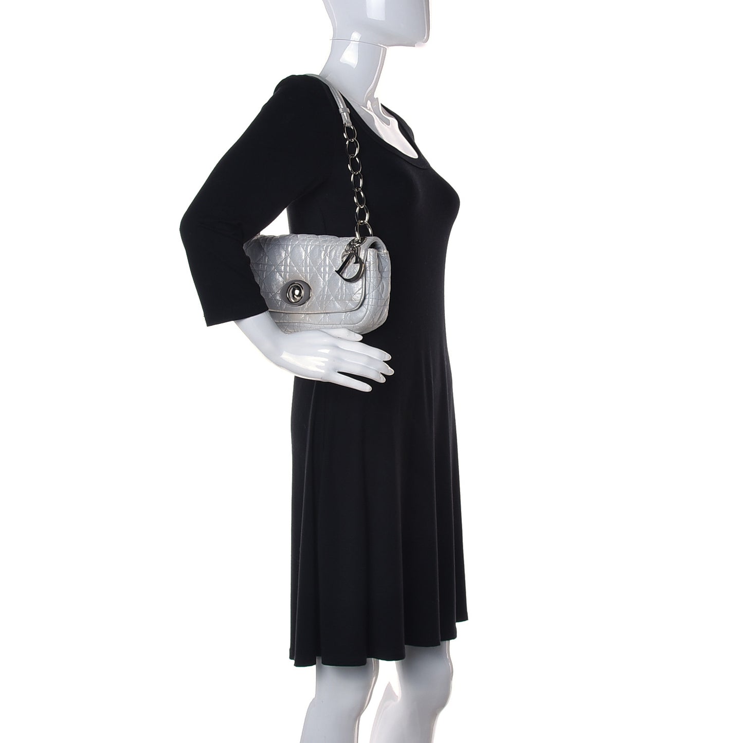 Metallic Lambskin Cannage Small Rendezvous Flap Silver