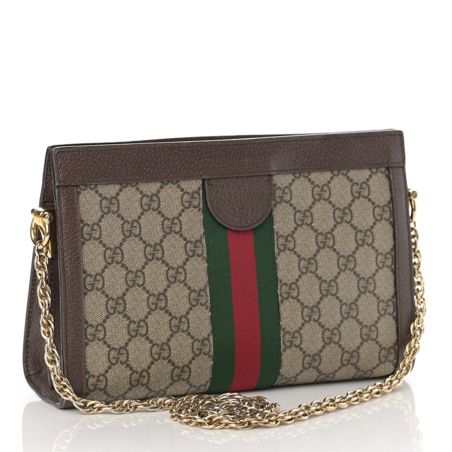 GG Supreme Monogram Web Small Ophidia Chain Shoulder Bag Brown