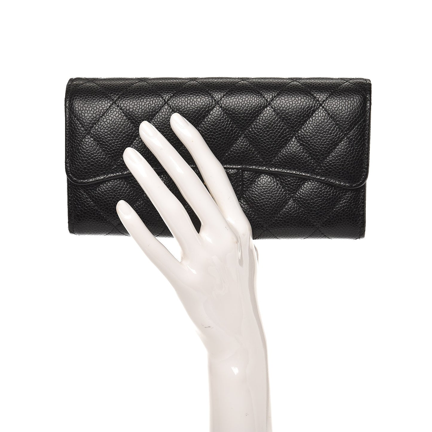 Caviar Quilted Large Gusset Flap Wallet Black