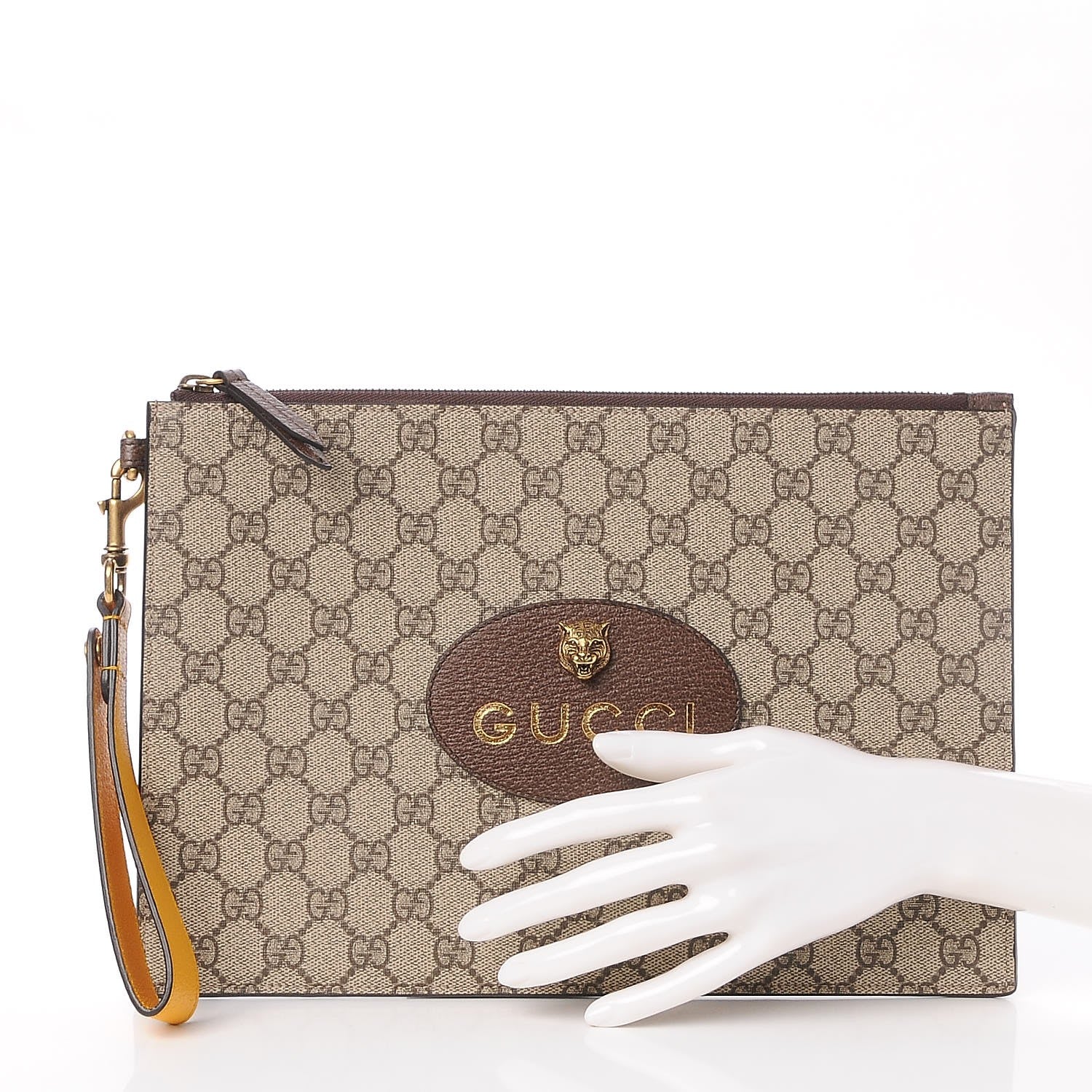 Gucci GG Supreme Monogram Neo Vintage Zip Wristlet Pouch Beige New Acero Crop 2 of 7