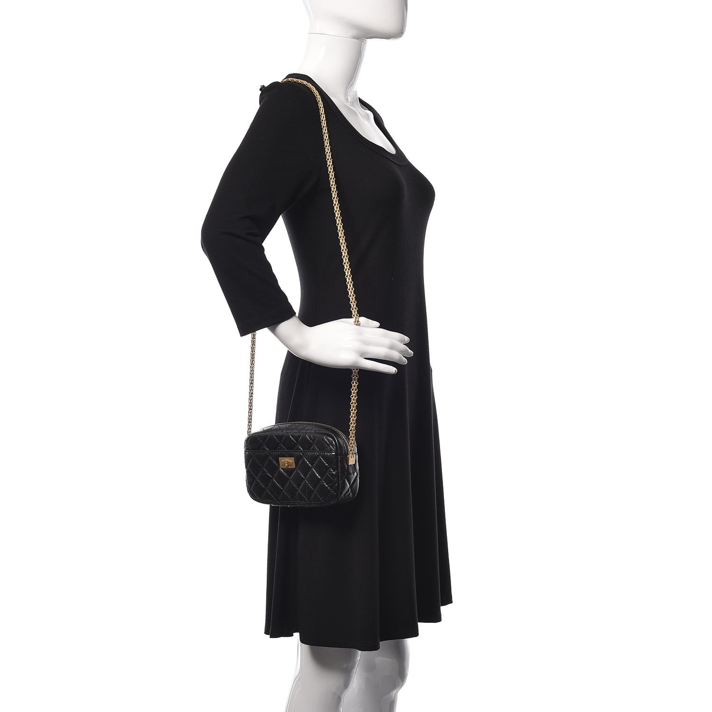 Aged Calfskin Quilted Mini Reissue Camera Case Black