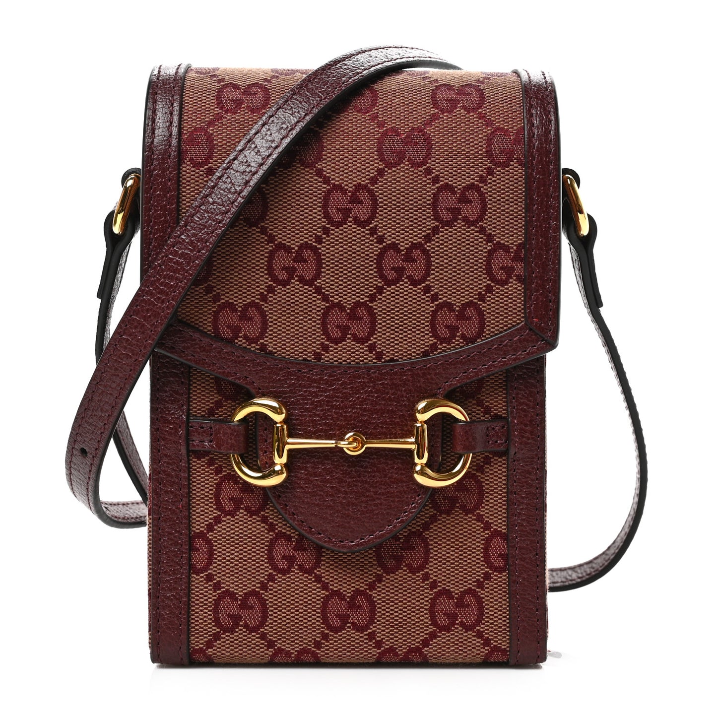 Monogram Textured Dollar Calfskin Mini Horsebit 1955 Crossbody Bag Sahara Rubino Chardonnay