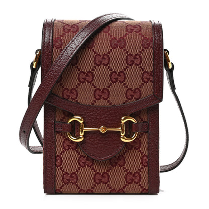 Gucci Monogram Textured Dollar Calfskin Mini Horsebit 1955 Crossbody Bag Sahara Rubino Chardonnay 2 of 15