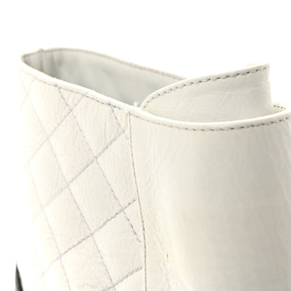 Chanel Shiny Goatskin Calfskin Quilted Lace Up Combat Boots 39 White Black 10 of 11