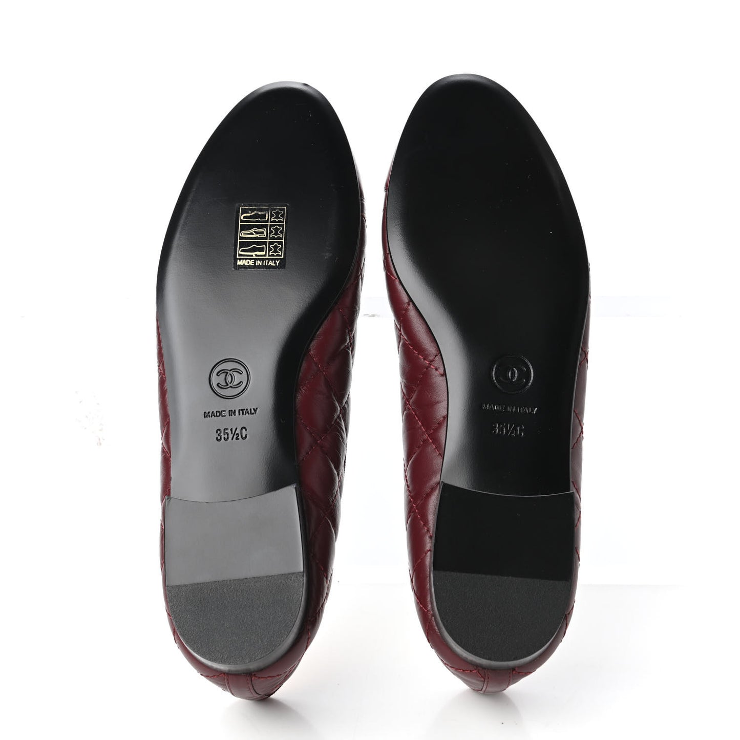 Aged Calfskin Quilted CC Cap Toe Ballerina Flats 35.5 Burgundy