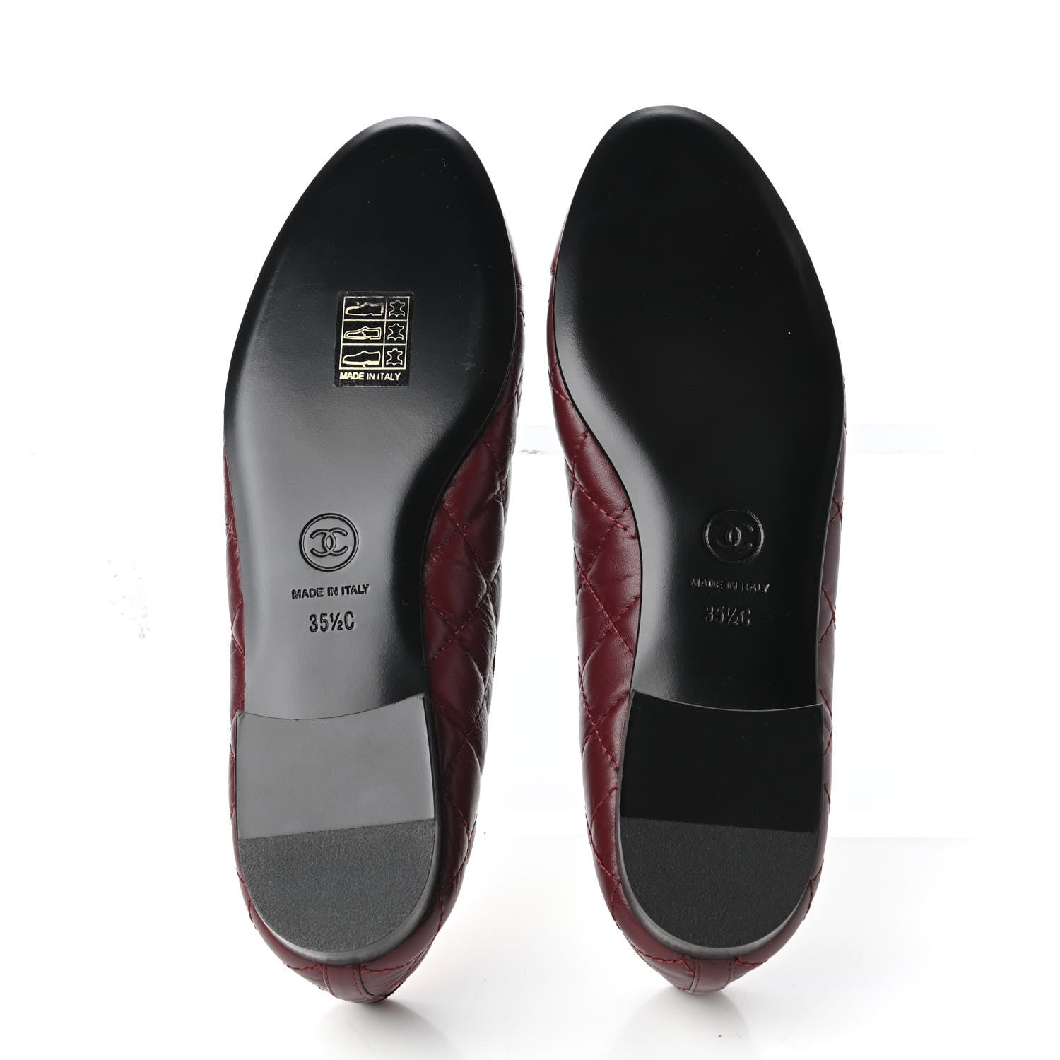 Chanel Aged Calfskin Quilted CC Cap Toe Ballerina Flats 35.5 Burgundy 5 of 9