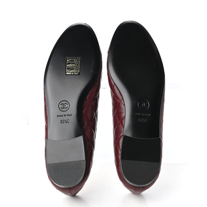 Chanel Aged Calfskin Quilted CC Cap Toe Ballerina Flats 35.5 Burgundy 5 of 9