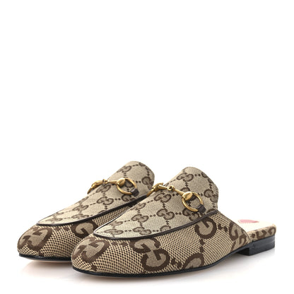 Gucci Monogram Jumbo GG Malaga Kid Womens Princetown Slippers 35 Camel Ebony New Acero Beige 4 of 11