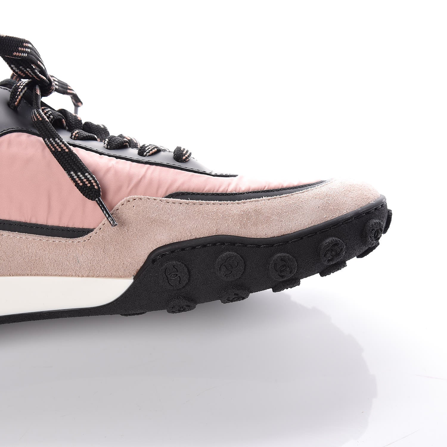 Chanel Nylon Calfskin Suede CC Womens Sneakers 39.5 Pink Black 9 of 11