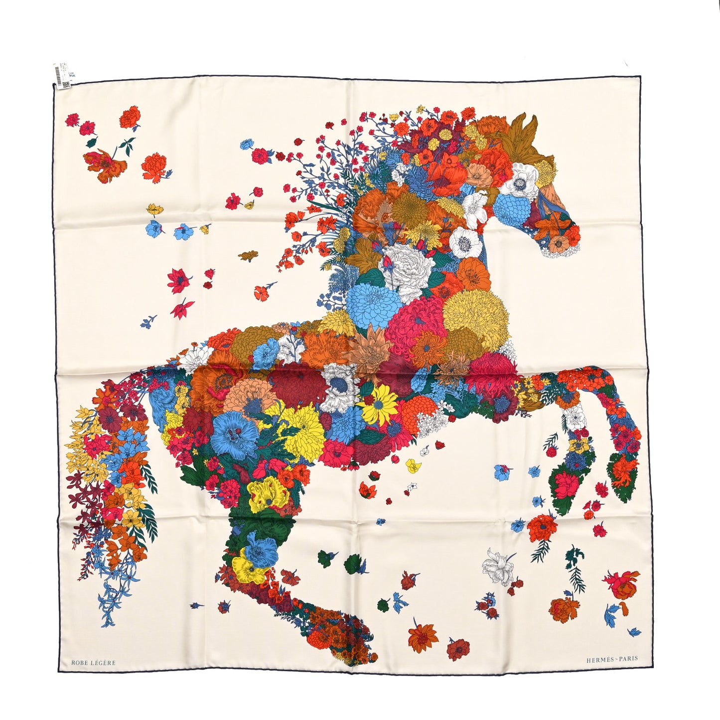 Silk Robe Legere Scarf 90 Creme Bleu Multicolor
