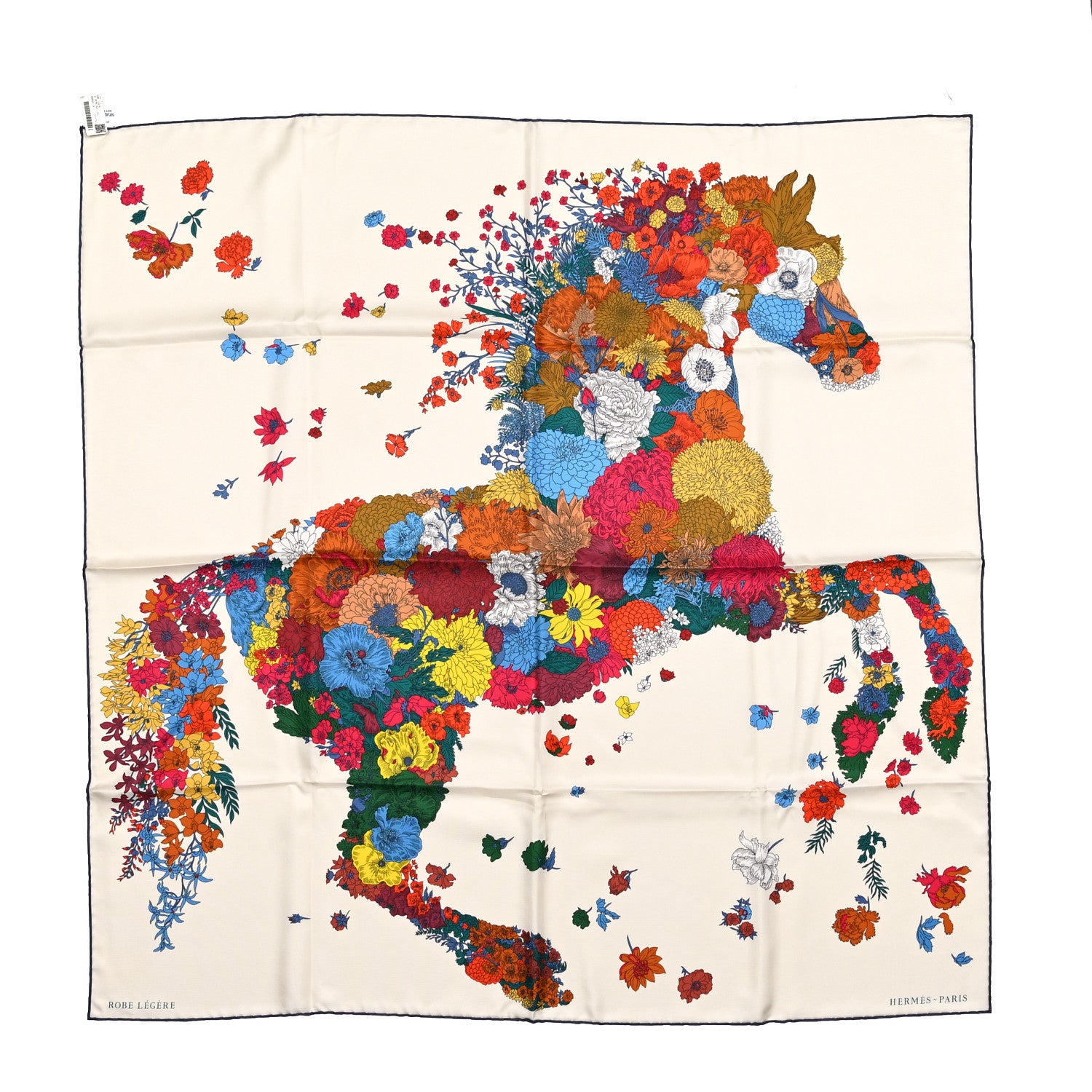 Hermes Silk Robe Legere Scarf 90 Creme Bleu Multicolor 1 of 5