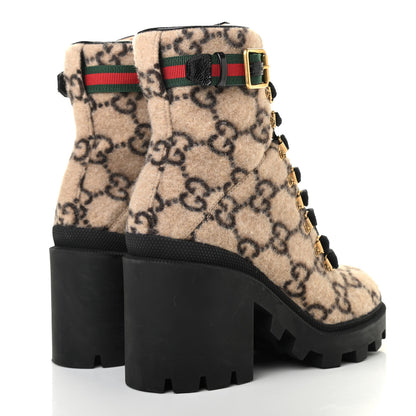 Gucci Covered Wool GG Monogram Womens Lace Up Combat Ankle Boots 38.5 Beige Ebony Black 4 of 11