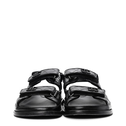 Chanel Lambskin Velcro Dad Sandals 39 Black 2 of 4