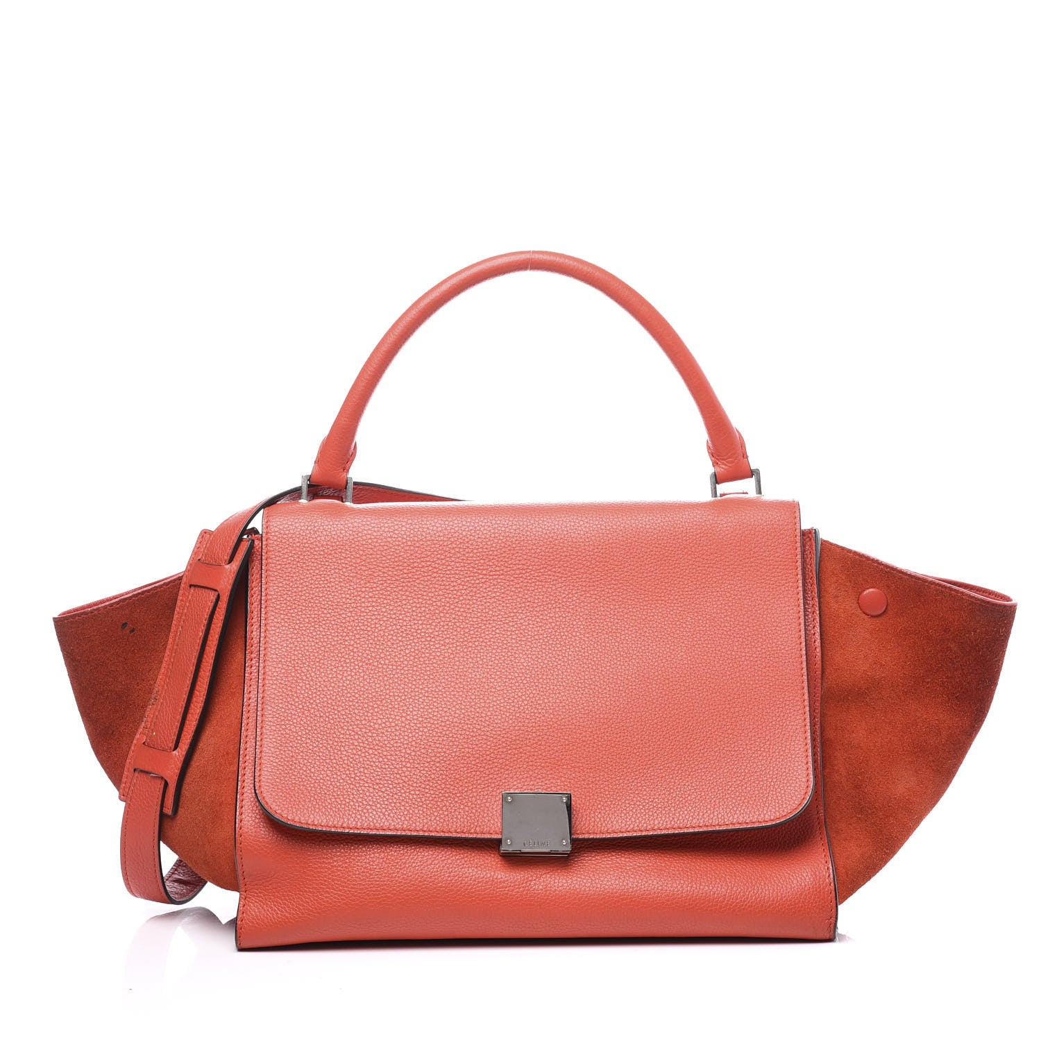 Celine Drummed Calfskin Suede Medium Trapeze Vermillion 1 of 6