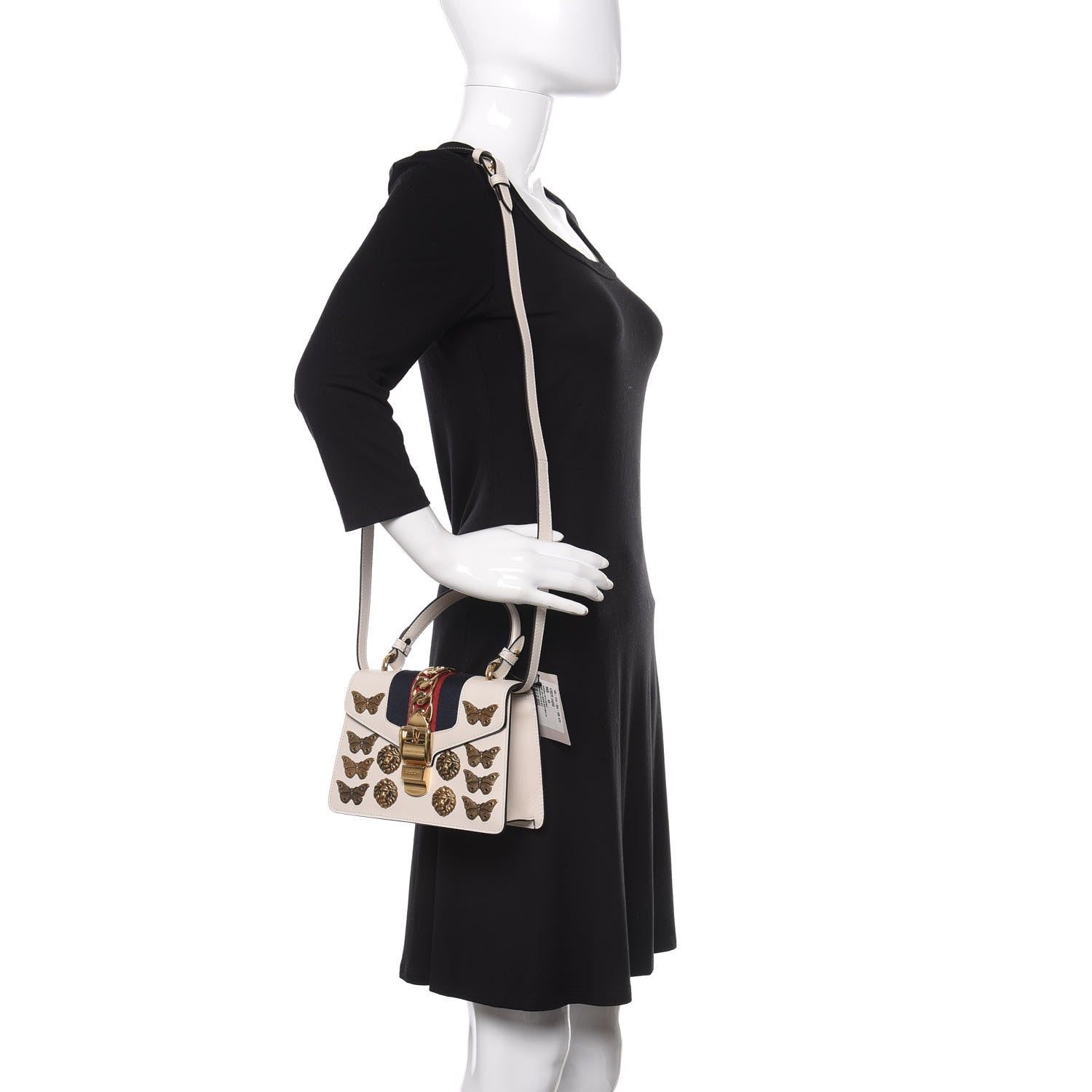 Gucci Calfskin Animal Studs Mini Sylvie Top Handle Bag White 2 of 10