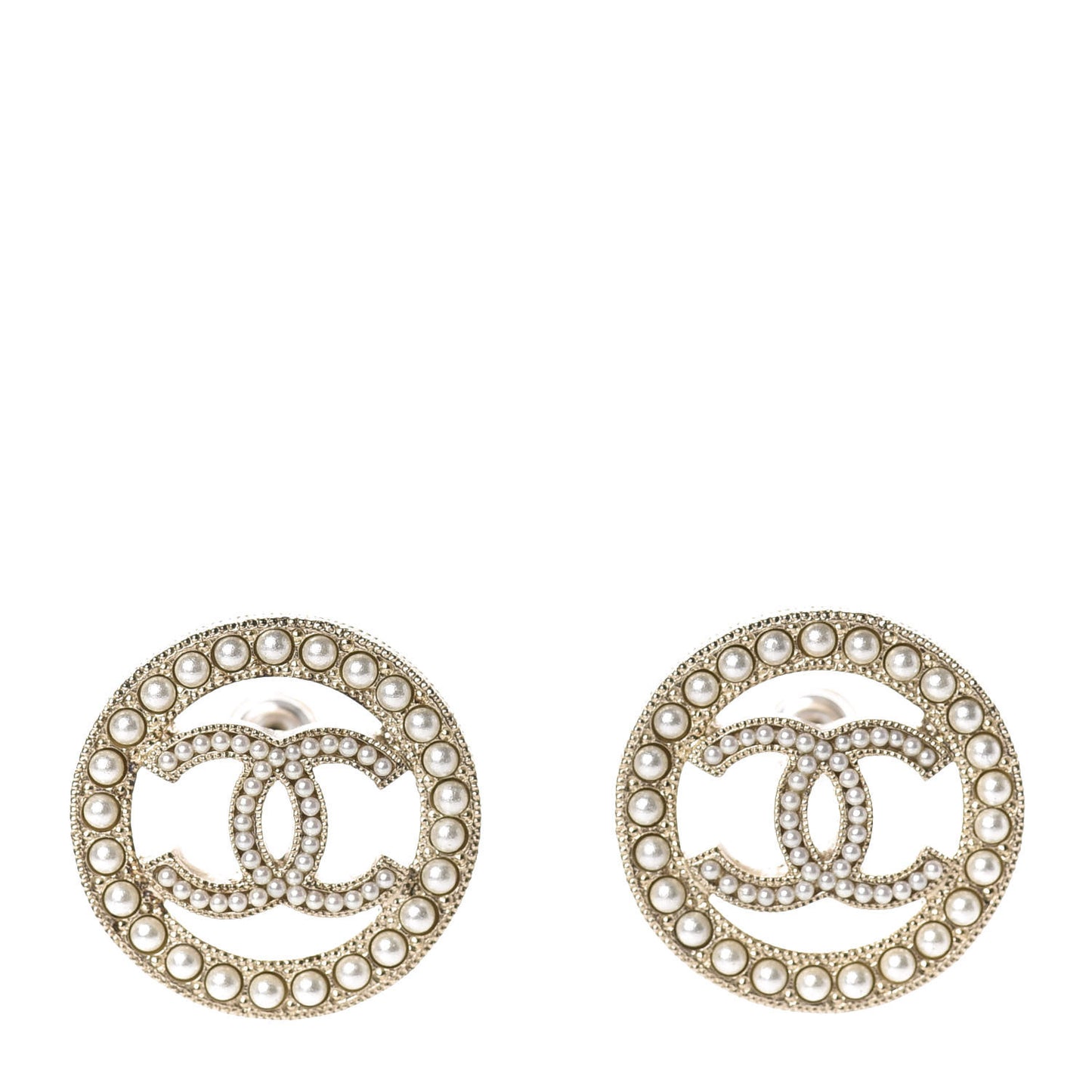 Pearl CC Round Earrings Gold