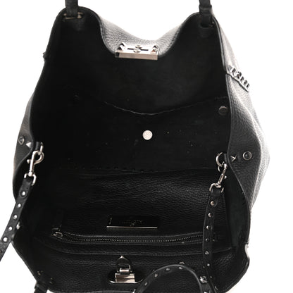 Valentino Garavani Grained Calfskin Onyx Medium Rockstud Rolling Tote Black 5 of 9