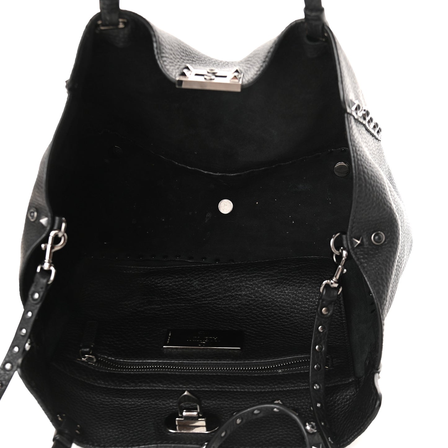 Grained Calfskin Onyx Medium Rockstud Rolling Tote Black