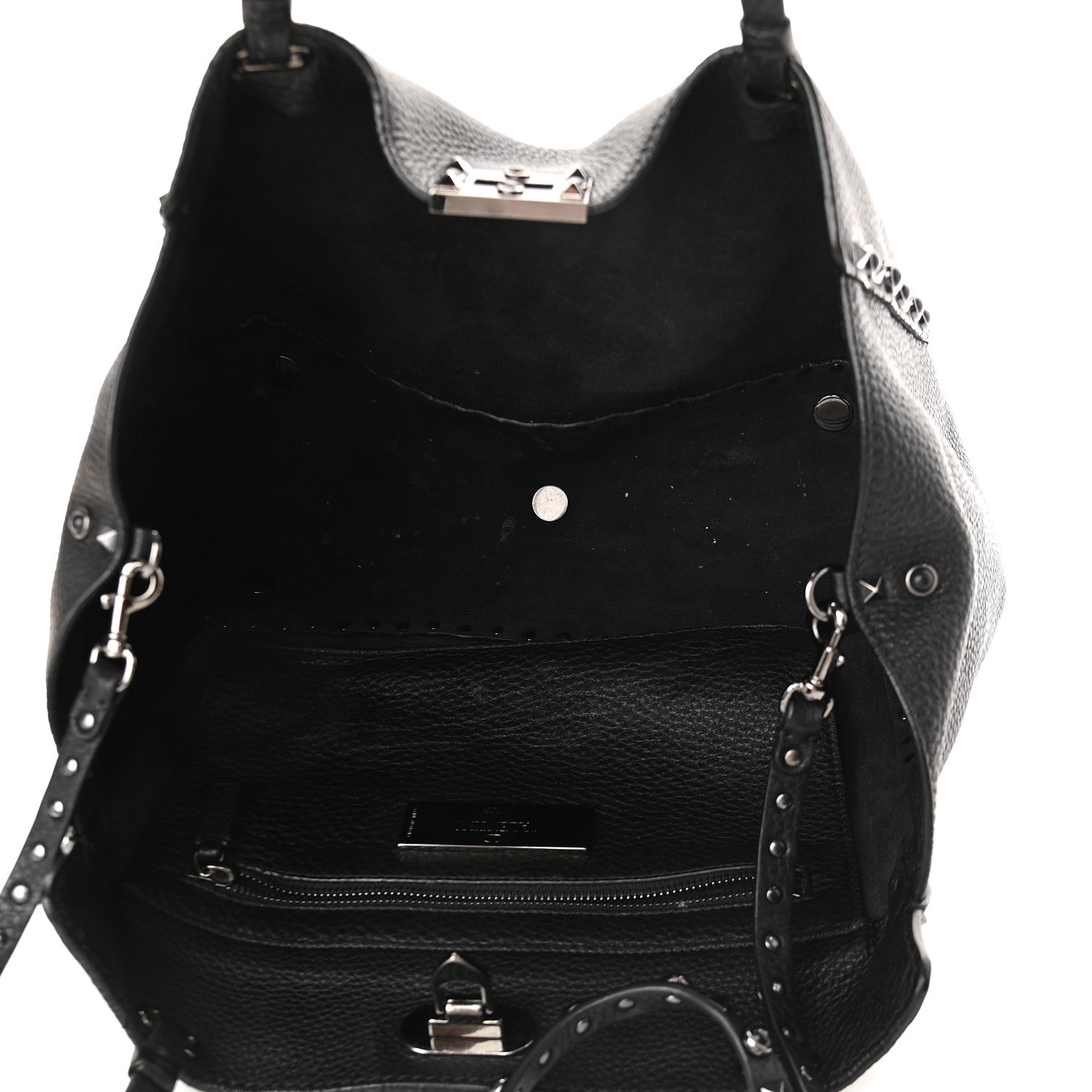 Valentino Garavani Grained Calfskin Onyx Medium Rockstud Rolling Tote Black 5 of 9