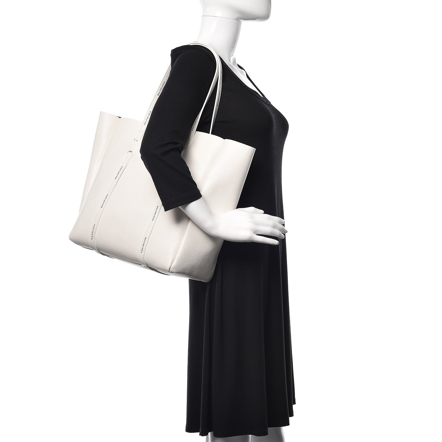 Balenciaga Calfskin Logo Strap Small Everyday Tote White Black 2 of 12