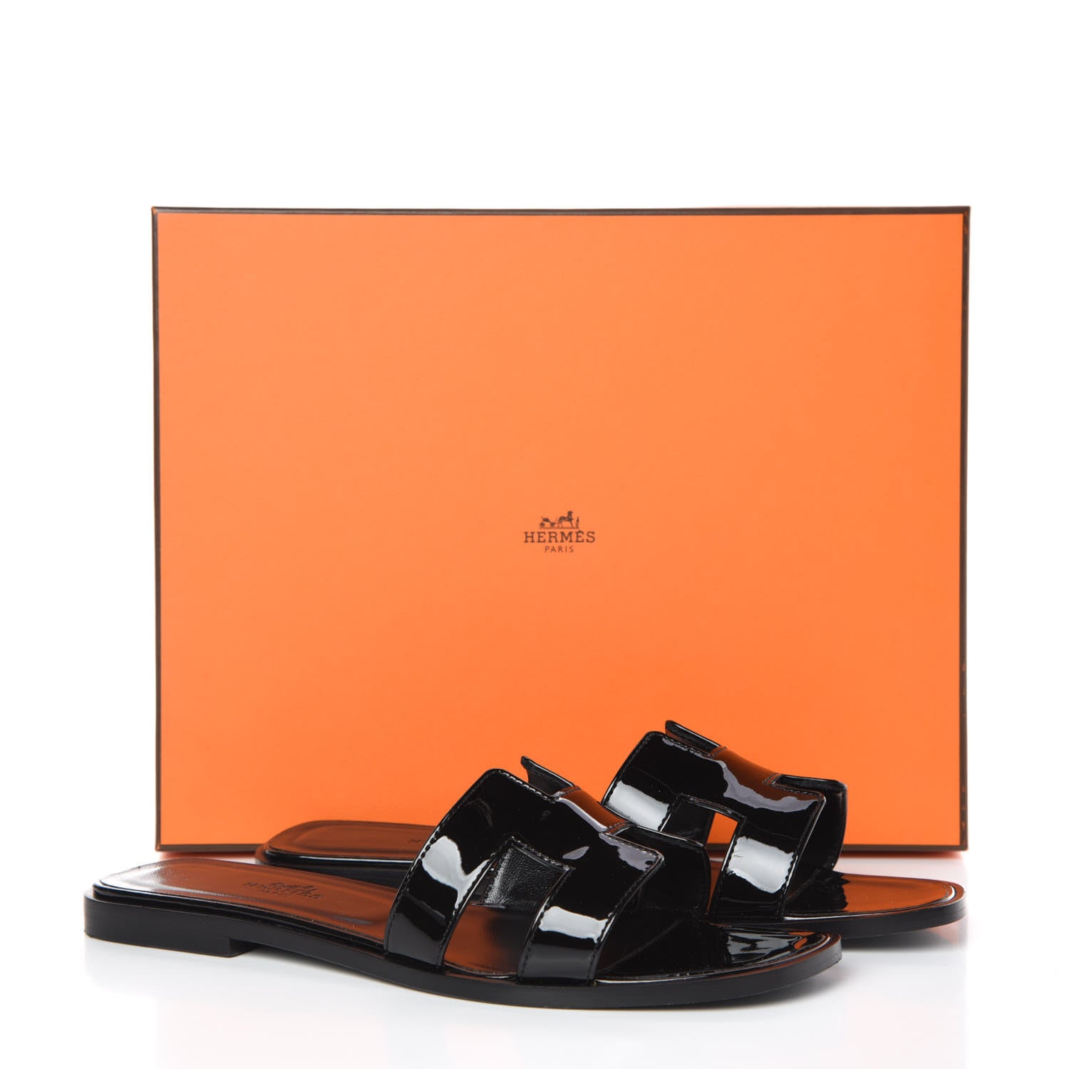 Hermes Patent Oran Sandals 37.5 Black 12 of 12