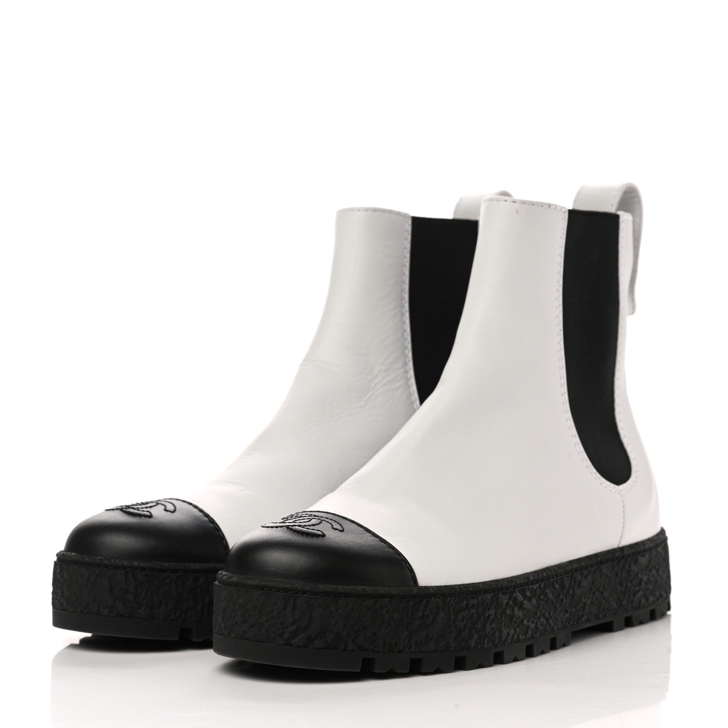Chanel Calfskin Cap Toe CC Ankle Boots 37.5 White Black 3 of 9