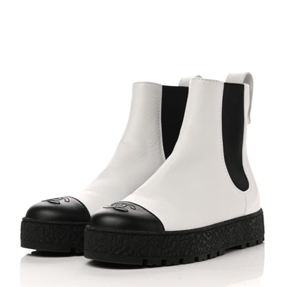 Chanel Calfskin Cap Toe CC Ankle Boots 37.5 White Black 3 of 9