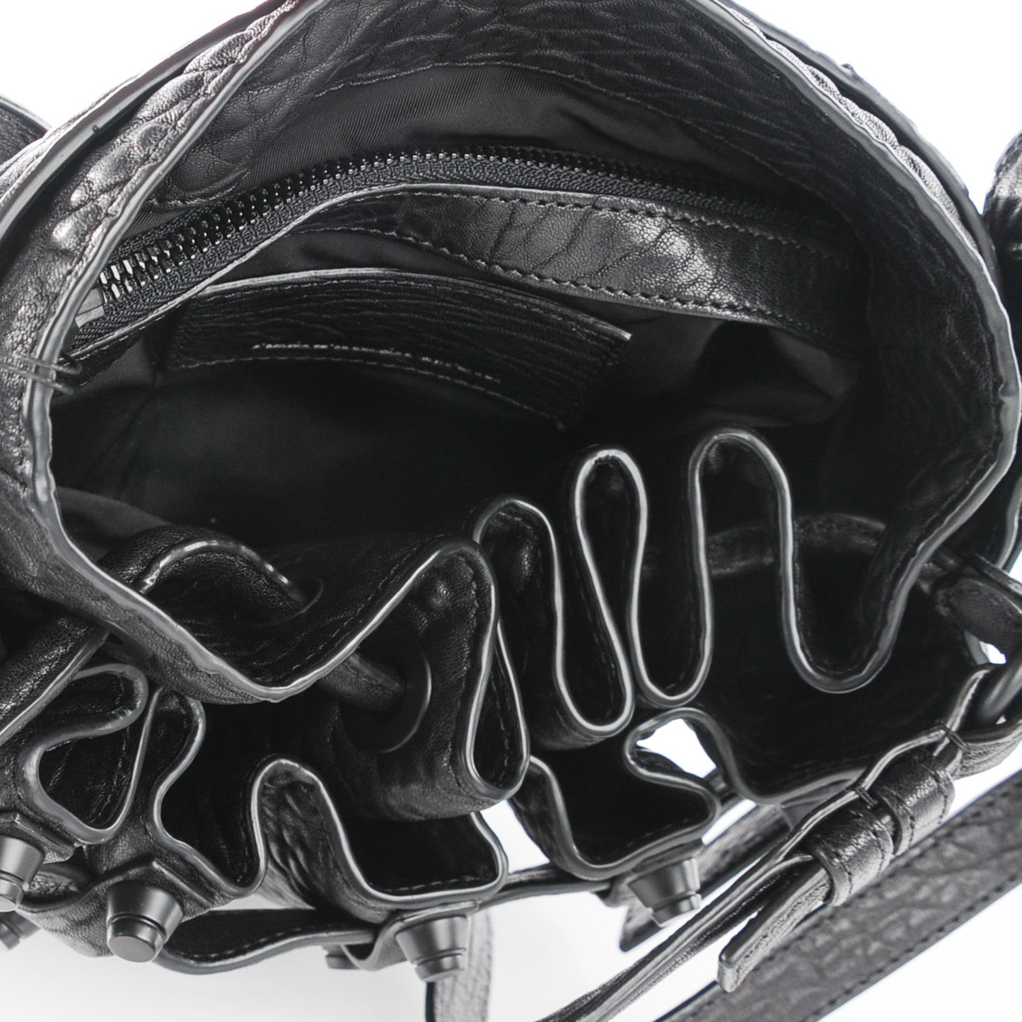 Pebbled Lambskin Diego Bucket Bag Black w Black Hardware